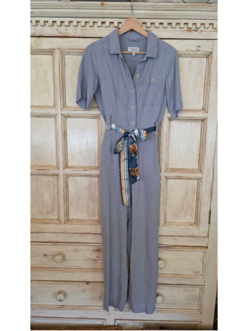Los Angeles Atelier & Other Stories Light Blue Jumpsuit with Navy Floral Belt 6 - Picture 1 of 10